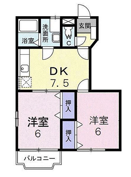 エスポワール 103｜栃木県足利市旭町(賃貸アパート2DK・1階・44.34㎡)の写真 その2