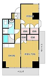 カムフォータブル山川 2DKの間取図画像