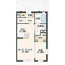 セリジェ越名D 1SKの間取図画像