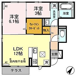 クレール富久B 2LDKの間取図画像