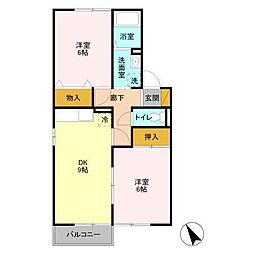 クレセントプラザB 2DKの間取図画像