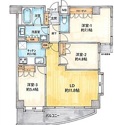 ヴィル・レーヴ鷺沼 3LDKの間取図画像