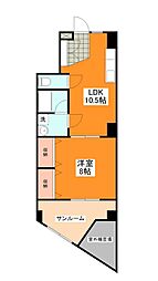 岡田ビル 2階1LDKの間取り