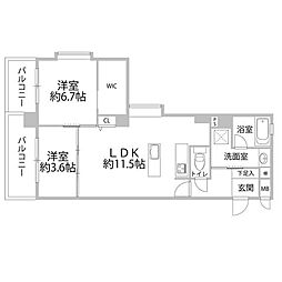 ロマネスク大橋東 2LDKの間取図画像