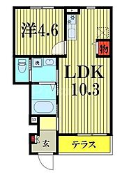 アヴァンス 1階1LDKの間取り