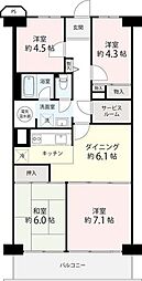 津田沼スカイハイツ 3階4LDKの間取り