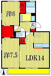 ベルデュールB 2LDKの間取図画像