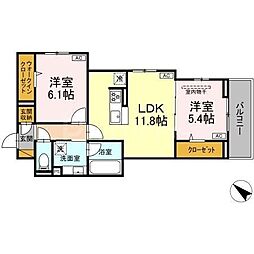 船橋市上山町2丁目アパート 2LDKの間取図画像