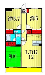 アンソレイエ 3LDKの間取図画像