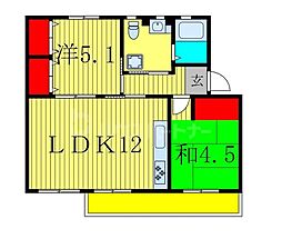 夏見台団地6 2LDKの間取図画像