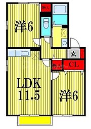 カームヒルズB 2LDKの間取図画像