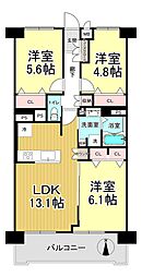 平野加美グランドハイツ1号棟 3LDKの間取図画像