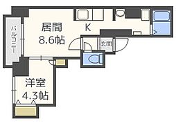エムズ中の島 1LDKの間取図画像