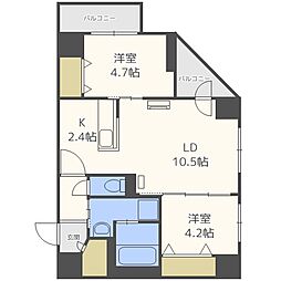 グランカーサ南6条 2LDKの間取図画像