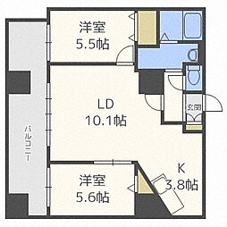 グランカーサ北3条 2LDKの間取図画像