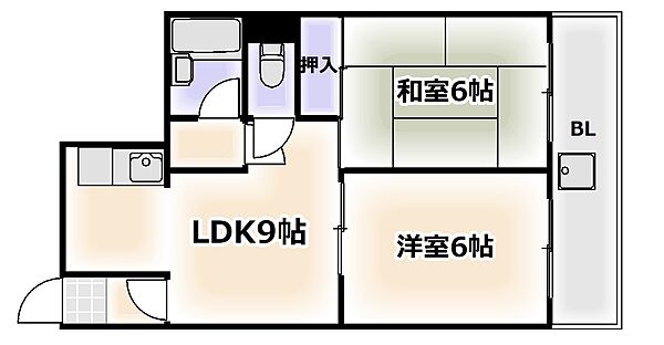 大阪府大阪市西成区玉出東2丁目(賃貸マンション2LDK・5階・48.00㎡)の写真 その2