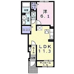 リヴァーカーサ 1LDKの間取図画像