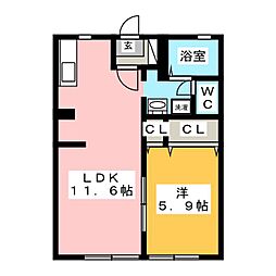 リバーサイドディアス2 1LDKの間取図画像