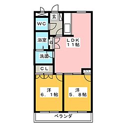 アドラブールF 2LDKの間取図画像