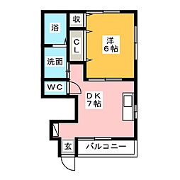 エリガンスK 1DKの間取図画像