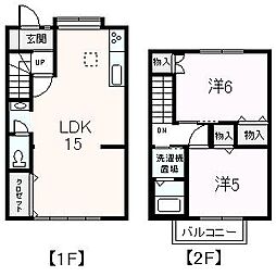 ヌクイハイツA棟 2LDKの間取図画像