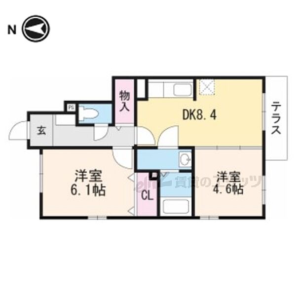 カーサ西の宮 101｜滋賀県蒲生郡日野町村井2丁目(賃貸アパート2DK・1階・44.87㎡)の写真 その2