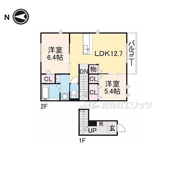 滋賀県草津市追分8丁目(賃貸アパート2LDK・2階・62.95㎡)の写真 その2