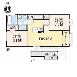 JR湖西線 近江今津駅 徒歩7分の賃貸アパート 2階2LDKの間取り