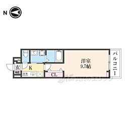 ウエスト　コミタリアIII 2階1Kの間取り