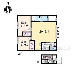 サンシャトウ 2階2LDKの間取り