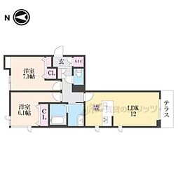シトリネ 1階2LDKの間取り