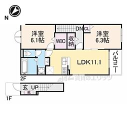 近江鉄道近江本線 ひこね芹川駅 徒歩23分の賃貸アパート 2階2LDKの間取り