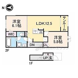 JR北陸本線 長浜駅 徒歩24分の賃貸アパート 2階2LDKの間取り