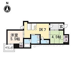 レークハイツ瀬田 3階2DKの間取り