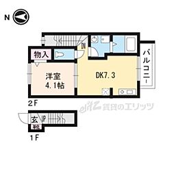 JR東海道・山陽本線 瀬田駅 徒歩10分の賃貸アパート 2階1DKの間取り