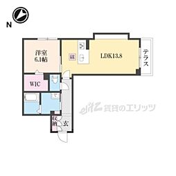 エアフォルク河原 1階1LDKの間取り