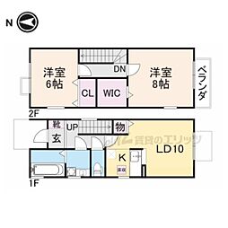 近江鉄道近江本線 彦根口駅 徒歩16分の賃貸テラスハウス 1階2LDKの間取り