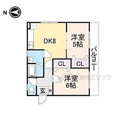 第8サンコーポ森脇2号館 2DKの間取図画像