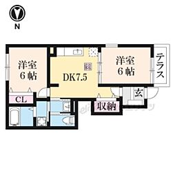 ヴィラノースボール 2DKの間取図画像