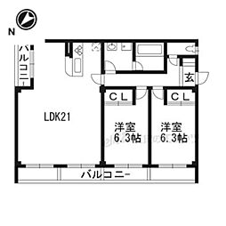 ユニコーポカワムラ 2LDKの間取図画像
