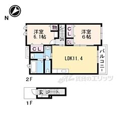 プログレス1番館 2LDKの間取図画像