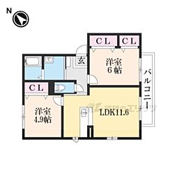 サンビレッジ2C棟 2LDKの間取図画像
