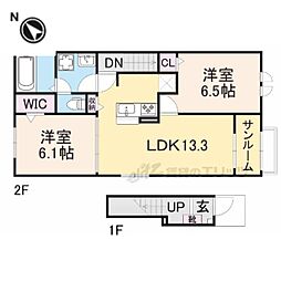 プロローグ新旭 2LDKの間取図画像