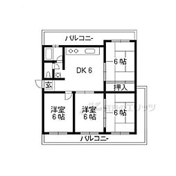 京都府住宅供給公社南円明寺ケ丘団地12棟 4DKの間取図画像