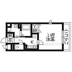 コスミオン長岡京 1Kの間取図画像