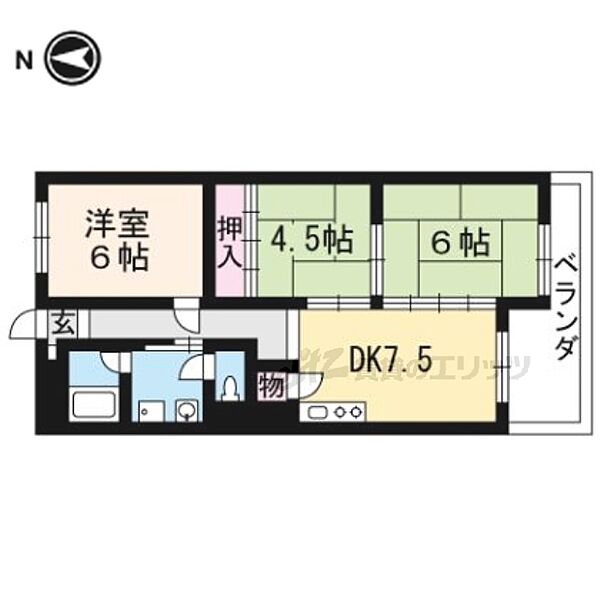 サンコーポ安井 4-E｜京都府向日市物集女町燈篭前(賃貸マンション3DK・4階・56.00㎡)の写真 その2