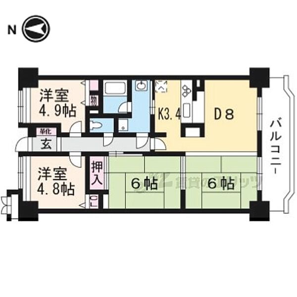 京都府宇治市大久保町上ノ山(賃貸マンション3LDK・4階・70.03㎡)の写真 その2