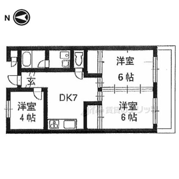 城陽ハイデンス 107｜京都府城陽市寺田尺後(賃貸マンション3DK・1階・49.41㎡)の写真 その2