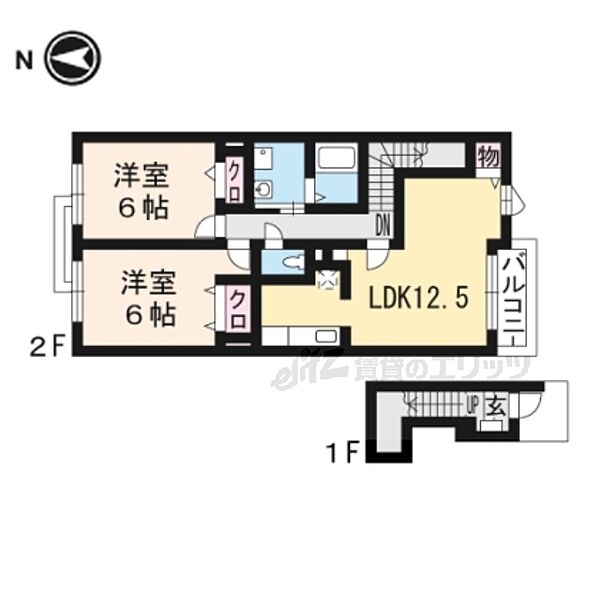 京都府木津川市加茂町里中門伝(賃貸アパート2LDK・2階・62.45㎡)の写真 その2