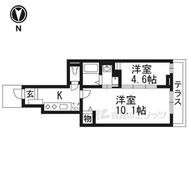 カーサジェンティーレ 105｜京都府京都市伏見区石田森東町(賃貸アパート2K・1階・40.29㎡)の写真 その2